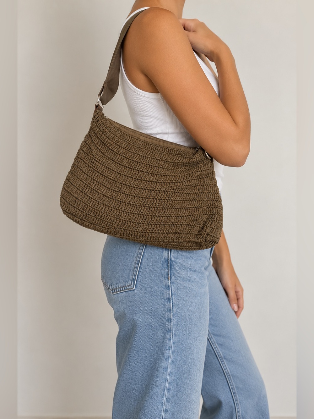 The Sak Brown Crochet Shoulder Bag (no strap)